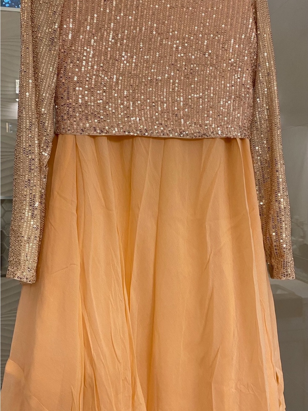 Sequin Bodice Maxi Dress in Peach